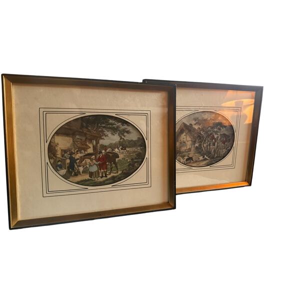 Pair 2 Vintage Antique George Morland Antique Fox Hunting Engravings - Picture 6 of 12